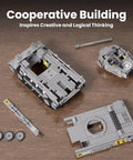Partial assembly of Dope RC Tiger Tank Building Set With 971 Pieces Dual Remote And App Control WW2 Military Tank Model