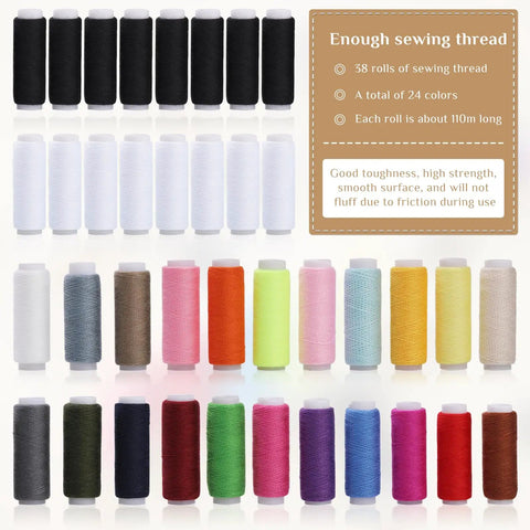 All In One Sewing Kit With Wooden Box For Travel And Grab And Go Emergency Fixes Includes Scissors 24 Color Thread Black And White Spools