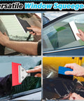 All In One Car Window Tint Kit With 55 Pcs Vinyl Wrap Tools For Window Film Installation, Squeegees in use on car windows
