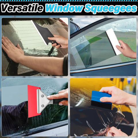 All In One Car Window Tint Kit With 55 Pcs Vinyl Wrap Tools For Window Film Installation, Squeegees in use on car windows
