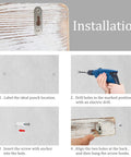 Installation guide for Rustic Wall Mounted Coffee Mug Holder With 12 Cup Hangers Farmhouse Wood Cup Organizer showing steps.