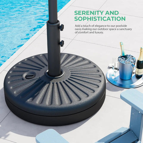 Heavy Duty Patio Umbrella Stand With 81.5lb Capacity Water Filled Base by poolside, with double lock security, durable black finish