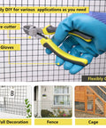 Hella Durable Black Pvc Coated Quarter Inch Hardware Cloth 48 X 100 Feet Chicken Wire Mesh shown with wire cutter and gloves.