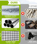 Comparison showing durable UV waterproof cloth, galvanized pipe, and sturdy PVC mesh for Big Walk In Chicken Coop With Run Galvanized Poultry Enclosure With Waterproof UV Cover And Secure Lock Sturdy Steel Frame Ideal For Chickens Rabbits And Ducks In Backyard Or Farm 19.7 Feet By 9.8 Feet By 6.6 Feet