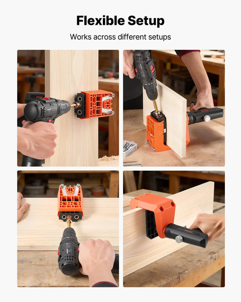 Pocket Hole Jig Kit for Woodworking With Adjustable Half Inch Three Quarters Inch One And A Half Inch Settings 360 Degree Rotating Handle in use