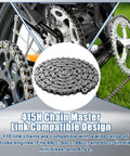 Heavy Duty 415H Motorized Chain, 110L Universal Fit for Dirt Bikes, Pit Bikes, ATVs, and Mini Bikes, chain links and detail view