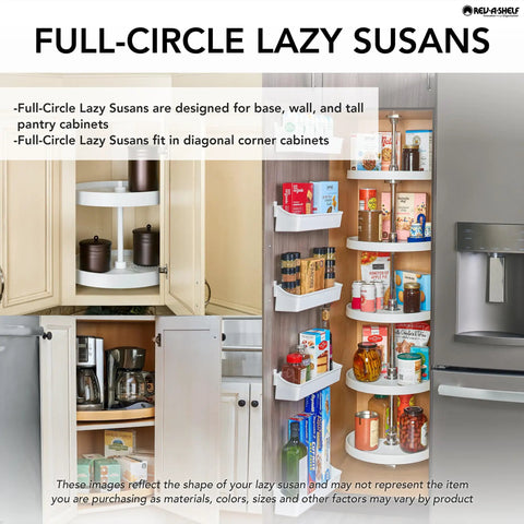 Premium Natural Wood Lazy Susan With Double Tier Spinning Design For Kitchen Corners And Adjustable Extension Shaft To Maximize Cabinet Storage Space Glides Smooth As Butter shown in corner cabinet with jars and spices.