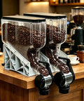 Top Shelf Coffee Bean Dispenser Duo Pack For Kitchen And Cafe Counter Transparent Acrylic Bulk Cereal Storage Bin Countertop Organizer with beans.