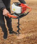 Person using Gas Powered Post Hole Digger With 2.3HP Engine Earth Auger Kit With 3 Drill Bits And 11.81 Inch Extension Rod