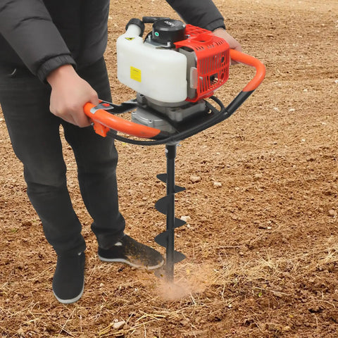 Person using Gas Powered Post Hole Digger With 2.3HP Engine Earth Auger Kit With 3 Drill Bits And 11.81 Inch Extension Rod