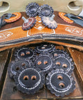 Black Charro Saddle Conchos Set Of 12 Chapetones Replacement Parts For Charro Saddles Durable Leather Conchos close-up