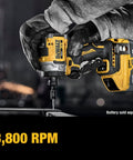 Person using 20V Max XR Cordless Impact Driver Bare Tool With 1 Quarter Inch Hex Chuck High Torque Beast For Tough Jobs Up To Sixty Three Percent Faster Driving Variable Speed Trigger Three Speed Modes Pro Grade Power on metal surface