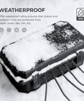 Beefy Heavy Duty Outdoor Electrical Junction Box IP54 Weatherproof Rain Shield featuring rubber gasket seal covered in snow