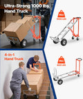 Heavy Duty 4 In 1 Hand Truck Dolly With 1000 Lb Capacity Converts Between 2 Wheel And 4 Wheel Modes Non Slip Handle Aluminum Alloy