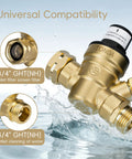 TONDA brass RV water pressure regulator with gauge; 3/4in GHT(NH) inlet/outlet