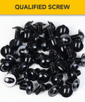 Twenty Five Pcs M6 X 12mm Flange Button Head Hex Socket Cap Screws Top Shelf 304 Stainless Steel With Durable Black Oxide Finish And Snug Full Threads For Hassle Free Furniture Assembly And Tough Daily Workshop Jobs, black flange bolts arranged.