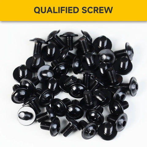 Twenty Five Pcs M6 X 12mm Flange Button Head Hex Socket Cap Screws Top Shelf 304 Stainless Steel With Durable Black Oxide Finish And Snug Full Threads For Hassle Free Furniture Assembly And Tough Daily Workshop Jobs, black flange bolts arranged.