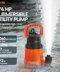 Beast Submersible Sump Pump One Half HP Utility Water Pump For Pool Draining Hot Tub And Basement Handles Solids Up To Three Eighths Inch Ten Foot Cord Delivers 3060 GPH And 27 Foot Head