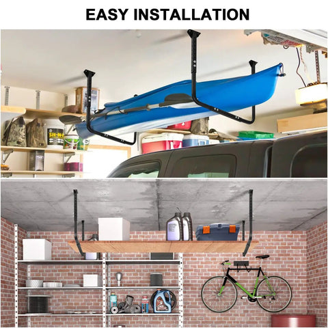 Adjustable Ceiling Storage Rack For Garage Overhead Shelf Bracket Heavy Duty Steel Construction 22 To 33 Inch Width kayak bike