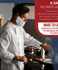 Man wearing Disposable Beard Nets For Men 1000 Pack Full Coverage Breathable Beard Guards For Food Service Cooking Cleaning Construction And More White 18 Inch No Fuss Premium Fit in kitchen