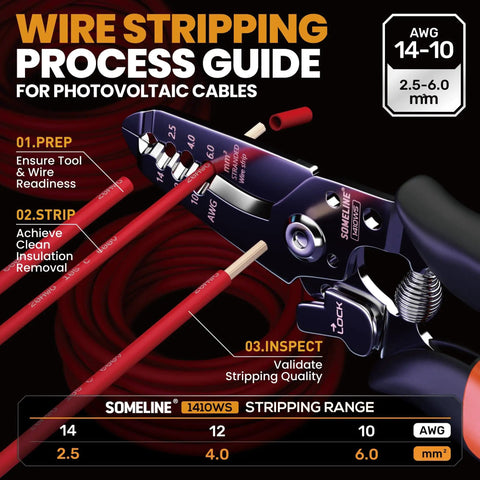 Solar Connector Crimping Tool Kit For 14-10 AWG Cables With 12 Pairs Of Solar Connectors, wire stripping process guide