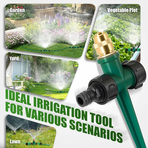4 Pack Flexible Sprinkler System With Spike Base For Above Ground Lawn Irrigation, images of sprinklers in garden, yard, lawn