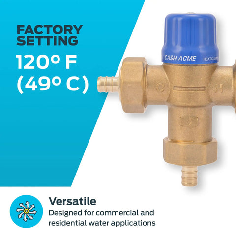 Half Inch HG110 Crimp Thermostatic Mixing Valve With Barb Connections And Integral Checks Brass Plumbing Fitting