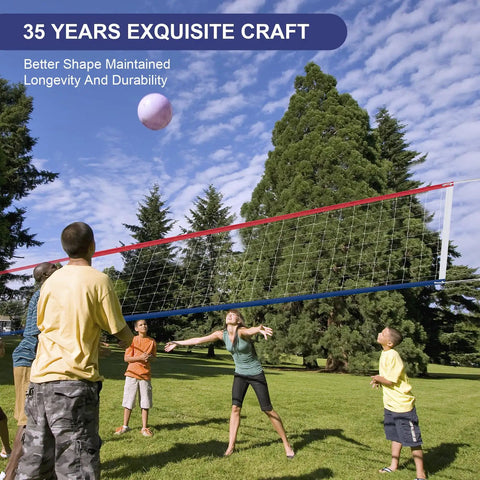 People playing volleyball with a Heavy Duty Outdoor Volleyball Net 32X3FT Net Only With All Weather HDPE UV Treated Stainless Cable Reinforced Borders