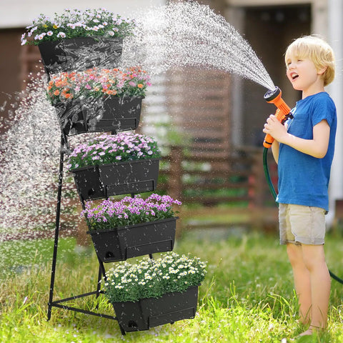 Five Tier Vertical Raised Garden Bed Planter Box With Drainage Holes Heavy Duty Metal Frame For Indoor Outdoor Use