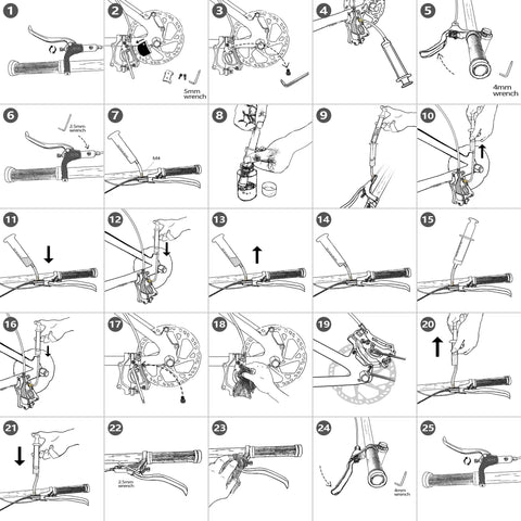 Illustrated guide for All Hydraulic Disc Brake Bleed Kit With Mineral Oil Gloves Syringes And Installation Tools For Quick Pro Grade Bleed Of Your Hydraulic Brakes On Any Caliper