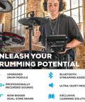Person playing 8 Piece Electronic Drum Kit With Quiet Mesh Heads For Beginners 10 Inch Dual Zone Snare in studio setting