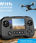 Drone With Camera And Built In Screen On Controller For Beginners, Foldable Quadcopter with remote showing built-in screen.