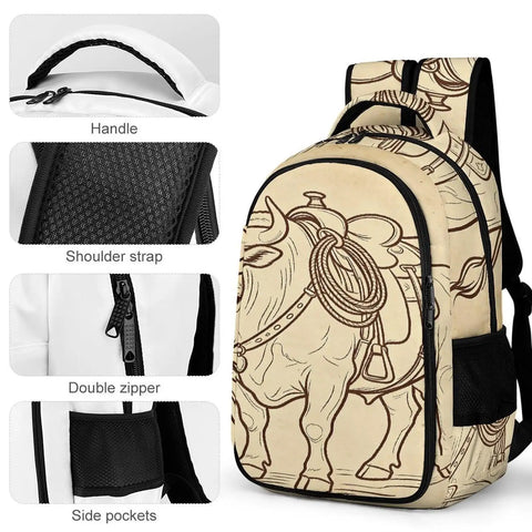 Vintage Bull Line Art Printed Backpack Unisex Large Capacity All Day Everyday Carry Daypack with handle, straps, zipper, pockets