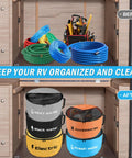 5 Pack RV Sewer Hose Storage Bags with visible covers, organizing gray water, black water, electric, and fresh water hoses