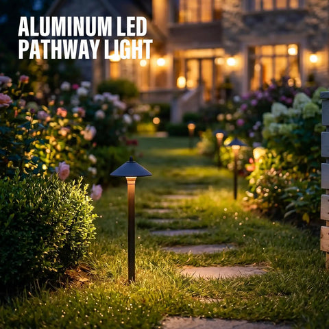 Low Voltage Pathway Lights 6 Pack Outdoor Landscape Lighting 12V 10W 2700K Warm White Die Cast Aluminum Housing For Walkways Patios Yards Gardens Easy Install For Outdoor Decor glowing in a garden path at night