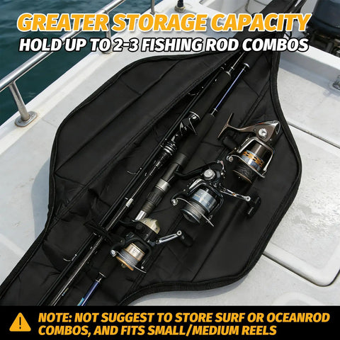 Super Convenient Portable Folded Fishing Rod And Reel Storage Case Holds Two To Three Spinning Poles With Open Design