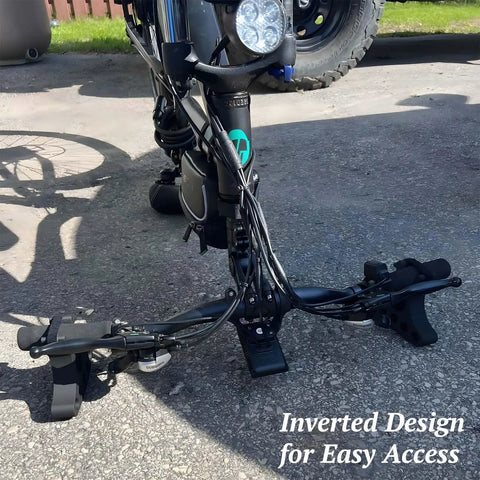 Portable Inverted Ebike Repair Stand With Handlebar Jacks For Quick On The Go Fixes For Commuters And Cyclists 1 Pair showing inverted use outdoors