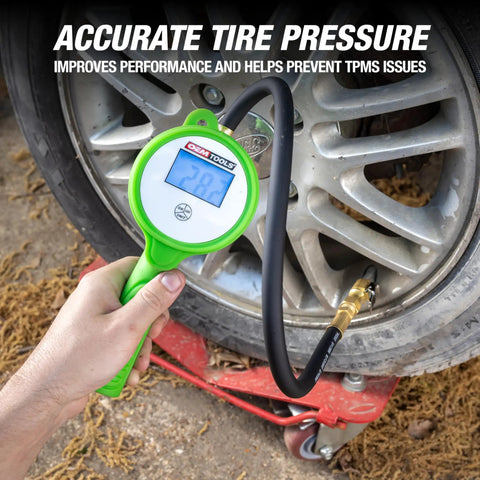 Pro Grade Digital Tire Inflator With Gauge And LCD Display, 0 To 175 PSI, 21 Inch Hose, inflating car tire, clip on chuck.