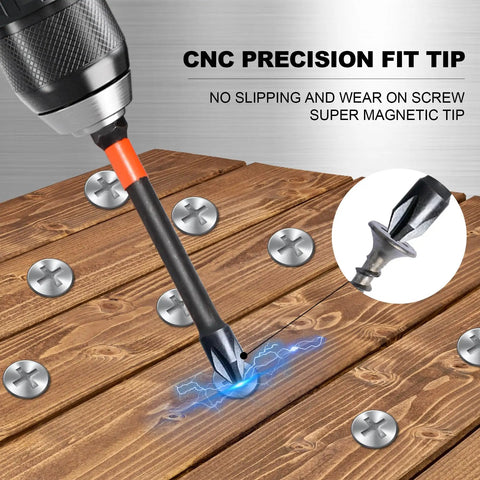 10 Pack Magnetic Phillips Bit Set PH2 Impact Magnetic Bits for Drill and Screwdriver demonstrating usage on wooden decking
