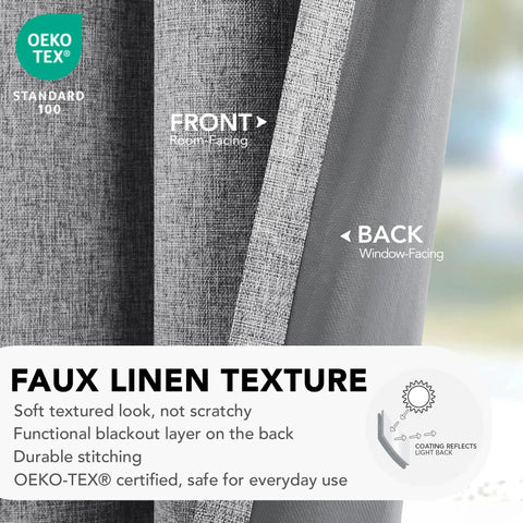 100% Blackout Curtain Panels With TPU Bonded Lining For Hella Dark Rooms, faux linen texture, light gray, room and window facing view
