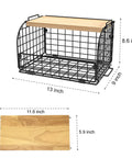 Keep Your Counters Tight With This Solid Stackable Wire Basket Set Designed To Sweep Up Kitchen Clutter While Offering Plenty Of Room For Sorting Fresh Produce Spices And Snacks, stackable black wire basket with bamboo top, 13x9x8.6in.