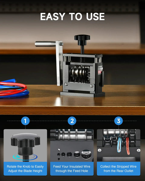 Manual Wire Stripping Tool With Hand Crank And Drill Power For Scrap Copper Cables, 6 Channel 5 Blade System close-up