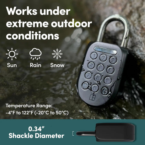 Heavy Duty Smart Padlock With App Shared Access Waterproof Rechargeable Bluetooth Security Lock For Bike Racks And Storage Boxes displayed in water, showing IP67 rating.
