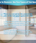 How to remove two types of tub spouts, showing slip fit and IPS methods in a bathroom setting.