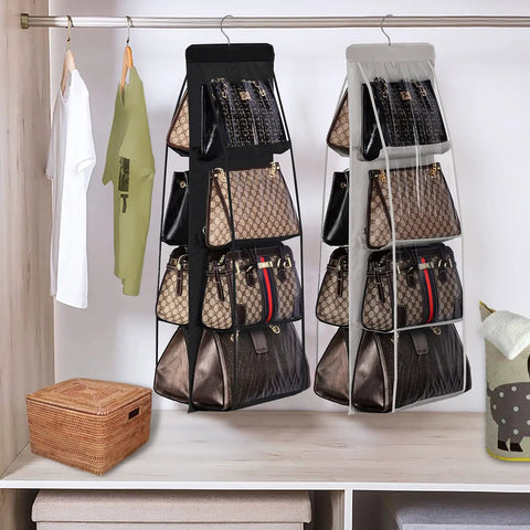 Super Handy Two Pack Hanging Handbag Purse Organizer Keeps Purses Tidy For Closet With Eight Pockets Oxford Cloth Storage Hanger