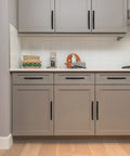 Kitchen with 10 Pack Curved Matte Black Cabinet Pulls For Kitchen Drawers Arch Style Handles 7-1/4 Inch Overall Length installed on drawers.