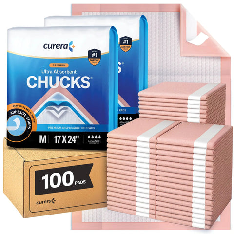 Premium Heavy Duty Disposable Underpads Sized At 17 X 24 Inches With Max Absorbency And Secure Adhesive Tape, 100 pack.