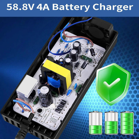 58.8V 4A 3 Plug Charger For 52V 14S Lithium Battery Packs With 3 Prong XLR Fast Charge Compatible With Phantom Explore Ghost Pro Yume Y10 VSETT 9 Not For 9 Plus Zero 8X 10 10X And More