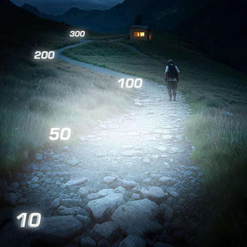 Trail illuminated by Two Pack Rechargeable Headlamp Set With White Red Green Lights Memory Mode And Five Modes 120 Degree Adjustable Beam