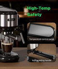 Barista Grade 20 Bar Espresso Machine With Milk Frother, stainless steel body, steam wand, temperature control, anti-scalding handle